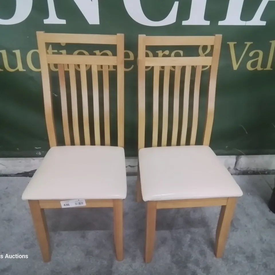 PAIR CHESTER OAK DINING CHAIRS IVORY SEAT PADS