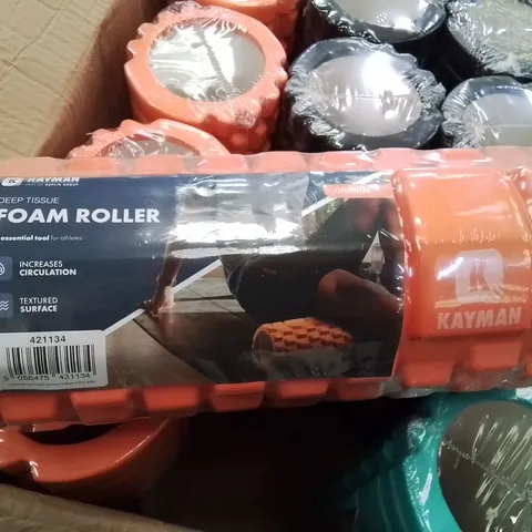 BOX CONTAINING 16 BRAND NEW KAYMAN DEEP TISSUE FOAM ROLLERS