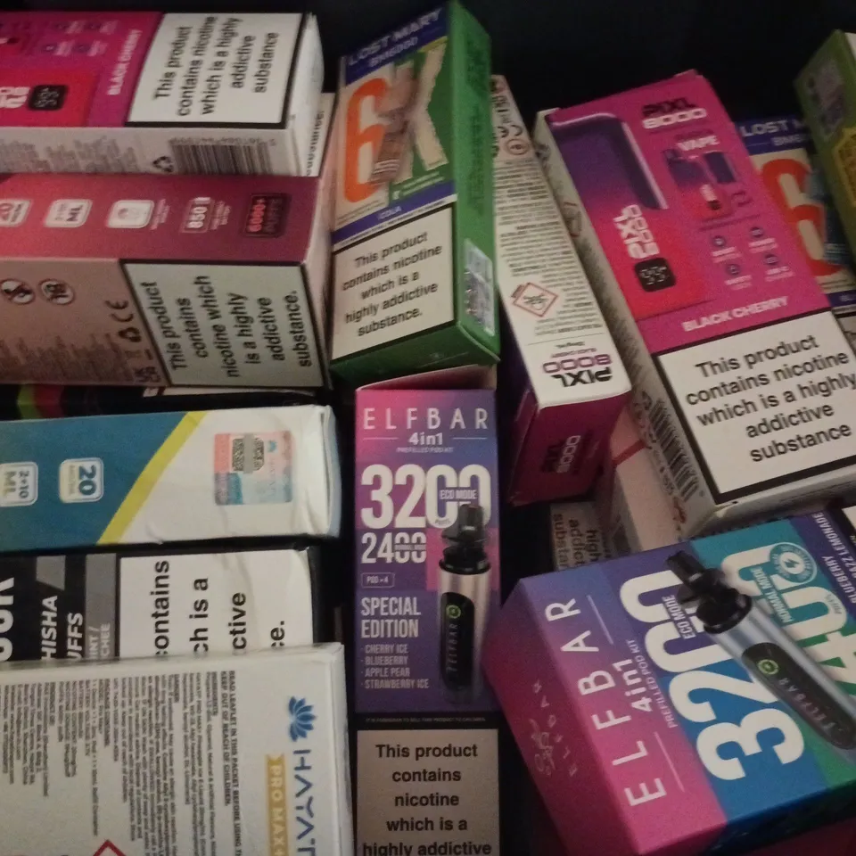 APPROXIMATELY 20 ASSORTED E-CIGARETTE PRODUCTS TO INCLUDE BRANDS SUCH AS HAYATI, CROWN BAR, RELX, ETC - COLLECTION ONLY