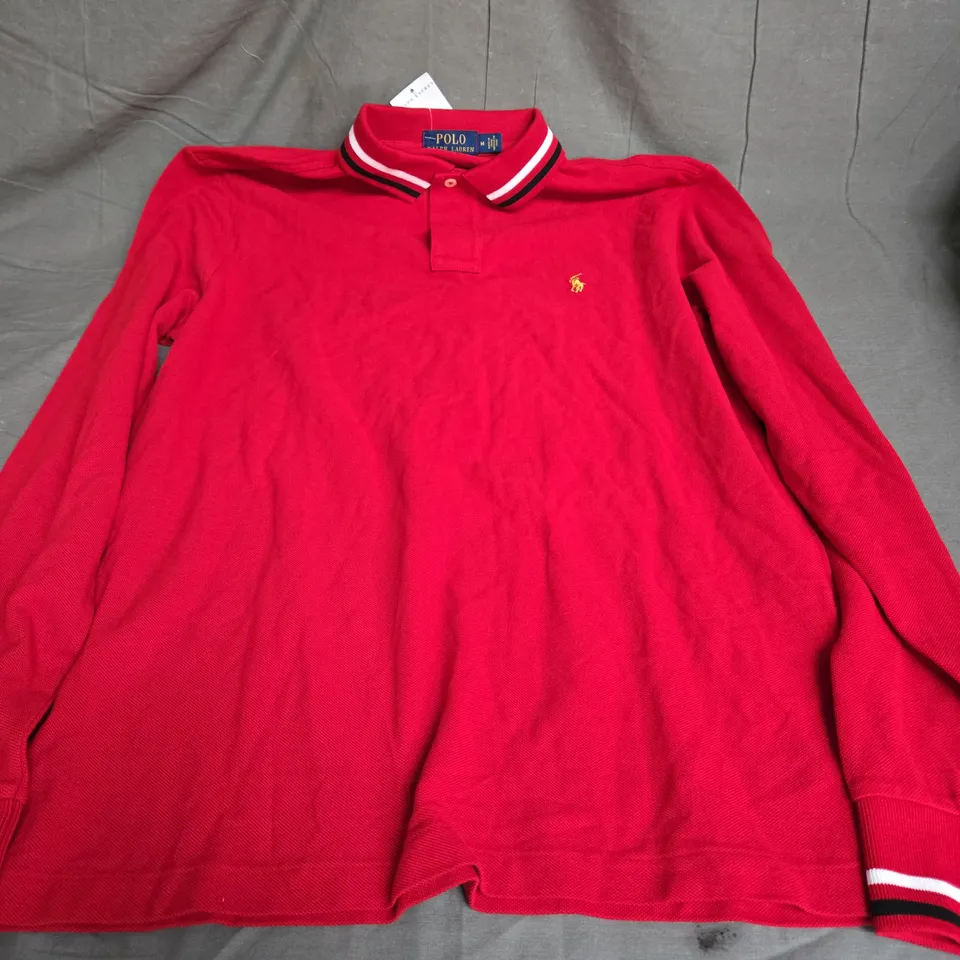 RALPH LAUREN LONG SLEEVE POLO SHIRT IN RED SIZE M