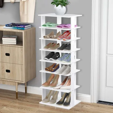 BOXED COSTWAY PATENTED 7-TIER DOUBLE ROWS SHOE RACK VERTICAL WOODEN SHOE