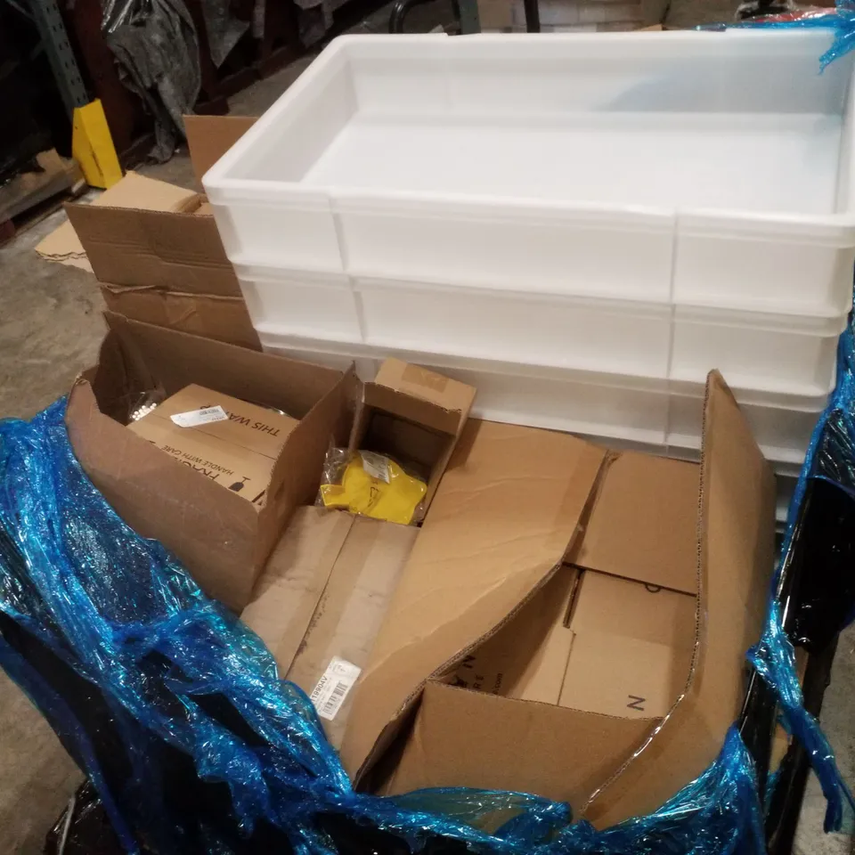 PALLET CONTAINING ASSORTED CATERING SUPPLIES INCLUDING COFFEE MUGS AND SAUCERS, STORAGE TUBS & GLASSWARE