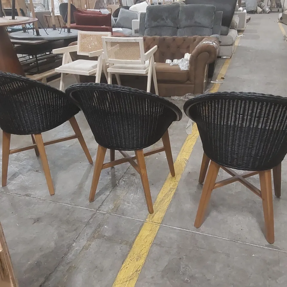 SET OF 3x DESIGNER RATTAN CHAIRS