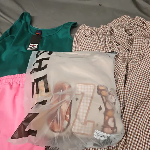 APPROXIMATELY 20 ASSORTED CLOTHING PRODUCTS IN VARIOUS STYLES & SIZES TO INCLUDE JACKETS, T-SHIRTS, DRESSES ETC