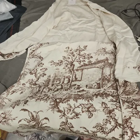 CREAM DRESSING GOWN/ROBE WITH BROWN TOILE PRINT PANEL KAFTI