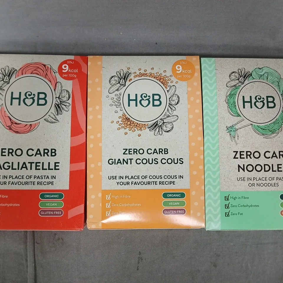 APPROXIMATELY 18 ASSORTED  H&B FOOD ITEMS TO INCLUDE ZERO CARB NOODLES, ZERO CARB GIANT COUS COUS, ETC