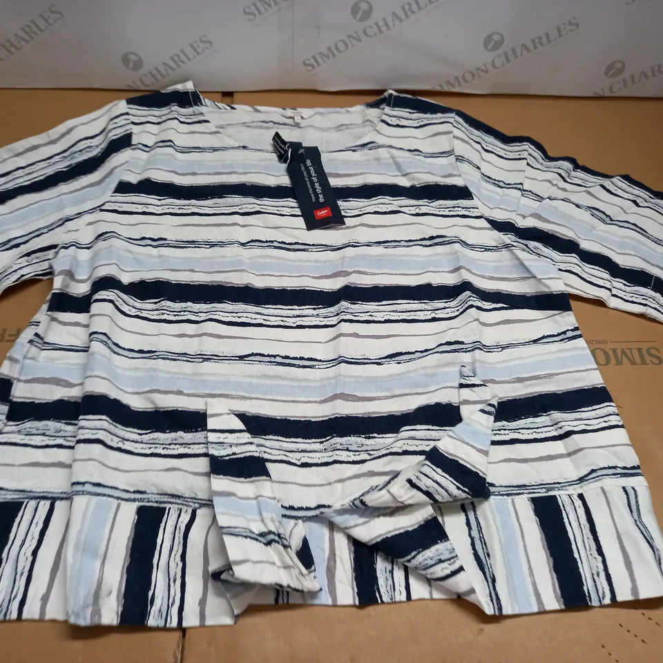 COTTON TRADERS LINEN BLEND TIE BLOUSE IN NAVY - UK 16