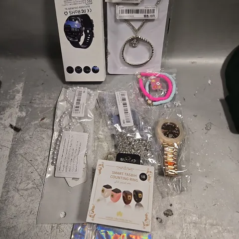 APPROXIMATELY 20 ASSORTED JEWELLERY PRODUCTS TO INCLUDE NECKLACES, WATCHES, BRACELETS ETC