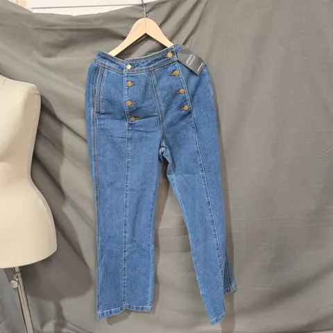 KAREN MILLEN DENIM JEANS – WOMEN'S BUTTON-DETAIL FRONT, UK 10 (EU 38, US 6)
