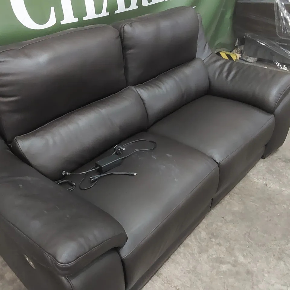 QUALITY DESIGNER ITALIAN MADE DEGANO 3-SEATER ELECTRIC RECLINING DARK BROWN LEATHER SOFA