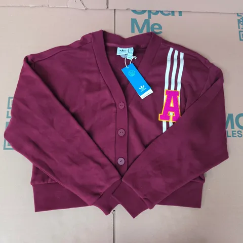 ADIDAS BUTTON UP SWEATSHIRT CARDIGAN IN BURGUNDY SIZE XS