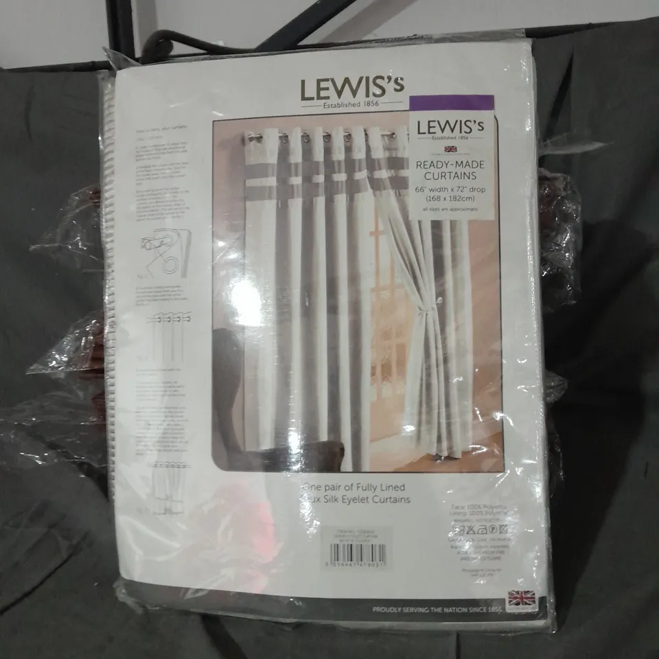 LEWIS'S ONE PAIR OF FULLY LINED FAUX SILK DENVER EYELET CURTAINS IN IVORY 168CM X 182CM