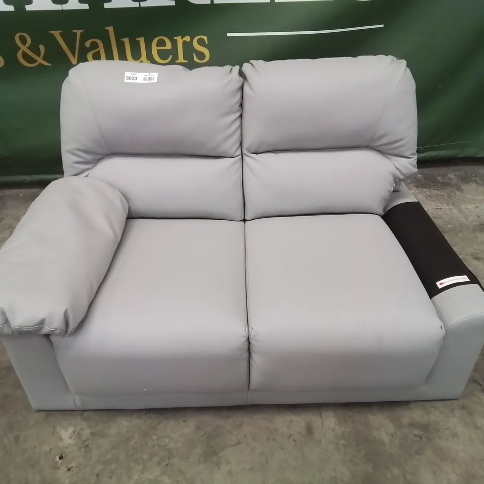 DESIGNER TWO SEATER SOFA LIGHT GREY FAUX LEATHER 