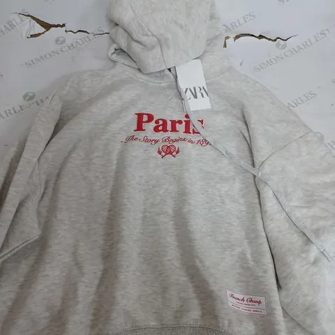 ZARA LIGHT GREY SOFT PARIS HOODIE - SMALL