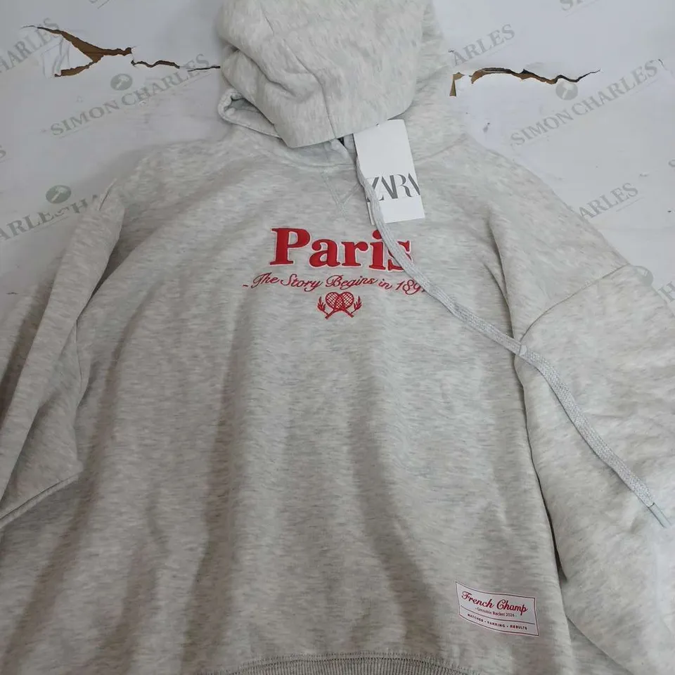 ZARA LIGHT GREY SOFT PARIS HOODIE - SMALL