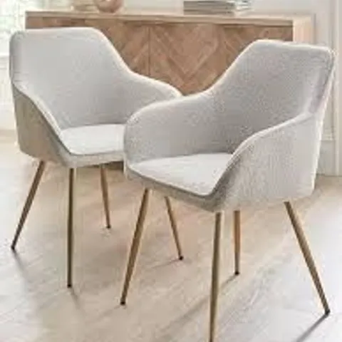 BOXED ALISHA PAIR OF BOUCLE DINING CHAIRS - CREAM/BRASS (1 BOX)