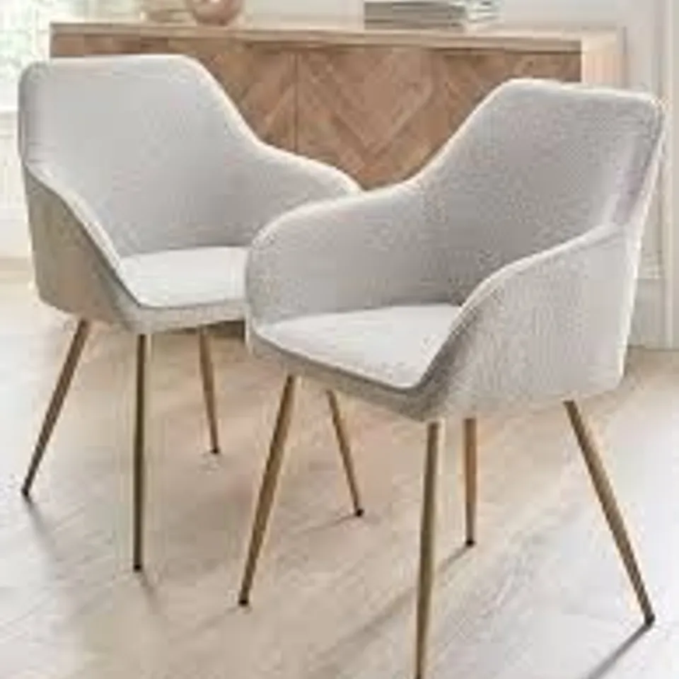 BOXED ALISHA PAIR OF BOUCLE DINING CHAIRS - CREAM/BRASS (1 BOX)