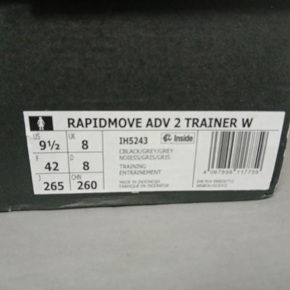 BOXED ADIDAS RAPIDMOVE ADV 2 TRAINER W – UK 8 (US 9.5), BLACK/GRAPHITE GREY
