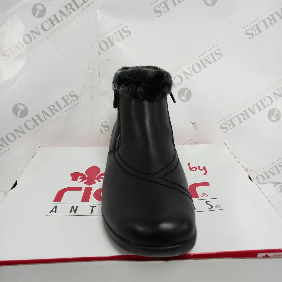 RIEKER FUR CUFF BOOTS, BLACK - SIZE 6