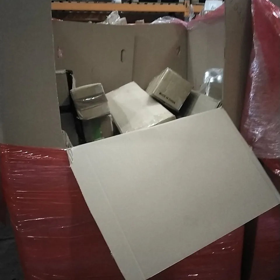 PALLET OF HOUSEHOLD ITEMS TO INCLUDE CEILING LIGHT, WATER PILLOW,BASKETBALL BOARD, SCOOTER AND OTHER ASSORTED ITEMS...