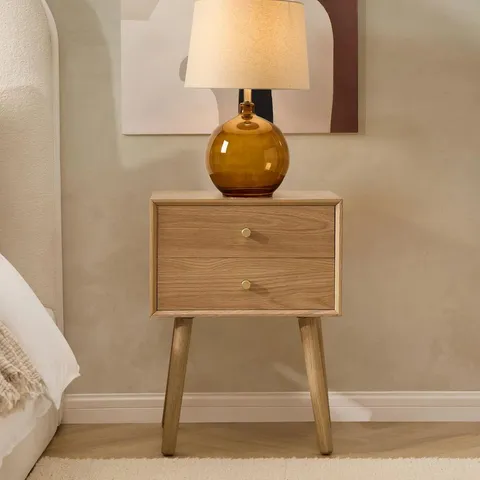 BOXED DUSK HEIDI OAK 2 DRAWER BEDSIDE TABLE - LIGHT WOOD (1 BOX)