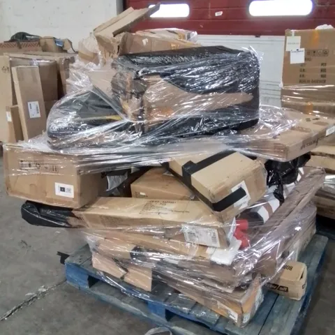 PALLET OF ASSORTED RAW HOUSEHOLD GOODS AND PRODUCTS, INCLUDING INCOMPLETE FURNITURE PARTS