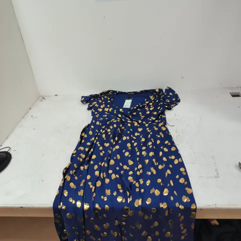 SOSANDAR BLUE DRESS WITH GOLD SPOT PRINT, UK SIZE 16
