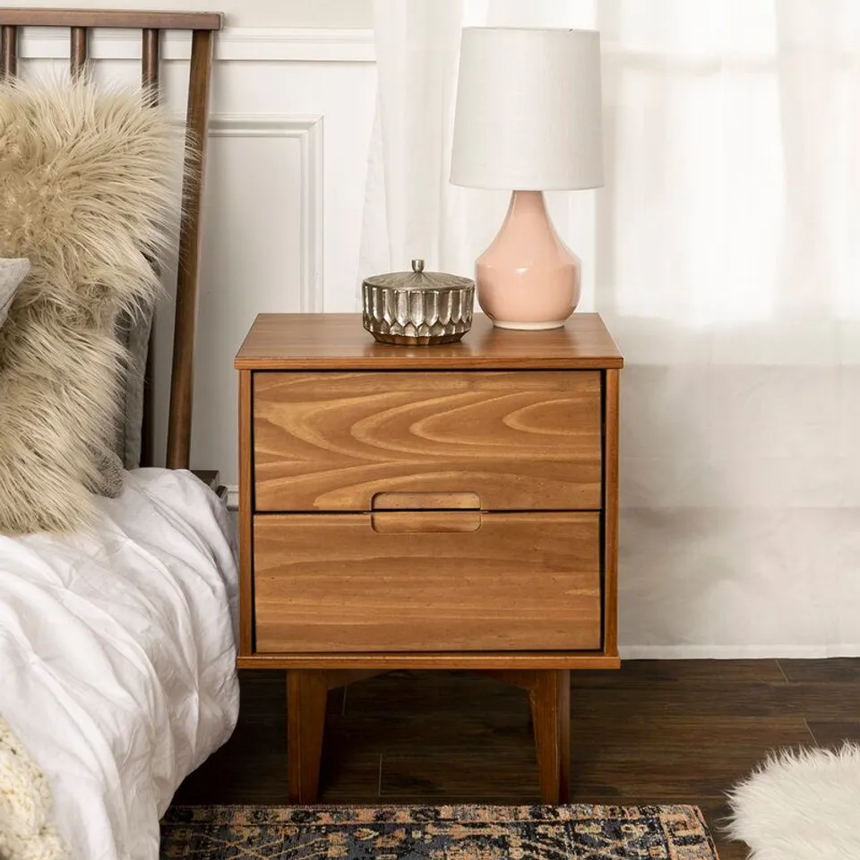BOXED ALEXANDRIA 2 DRAWER CARAMEL BEDSIDE TABLE 