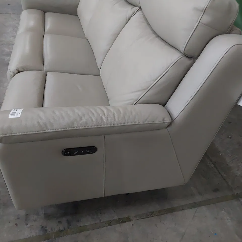 DESIGNER POWER RECLINING THREE SEATER SOFA LIGHT GREY LEATHER 