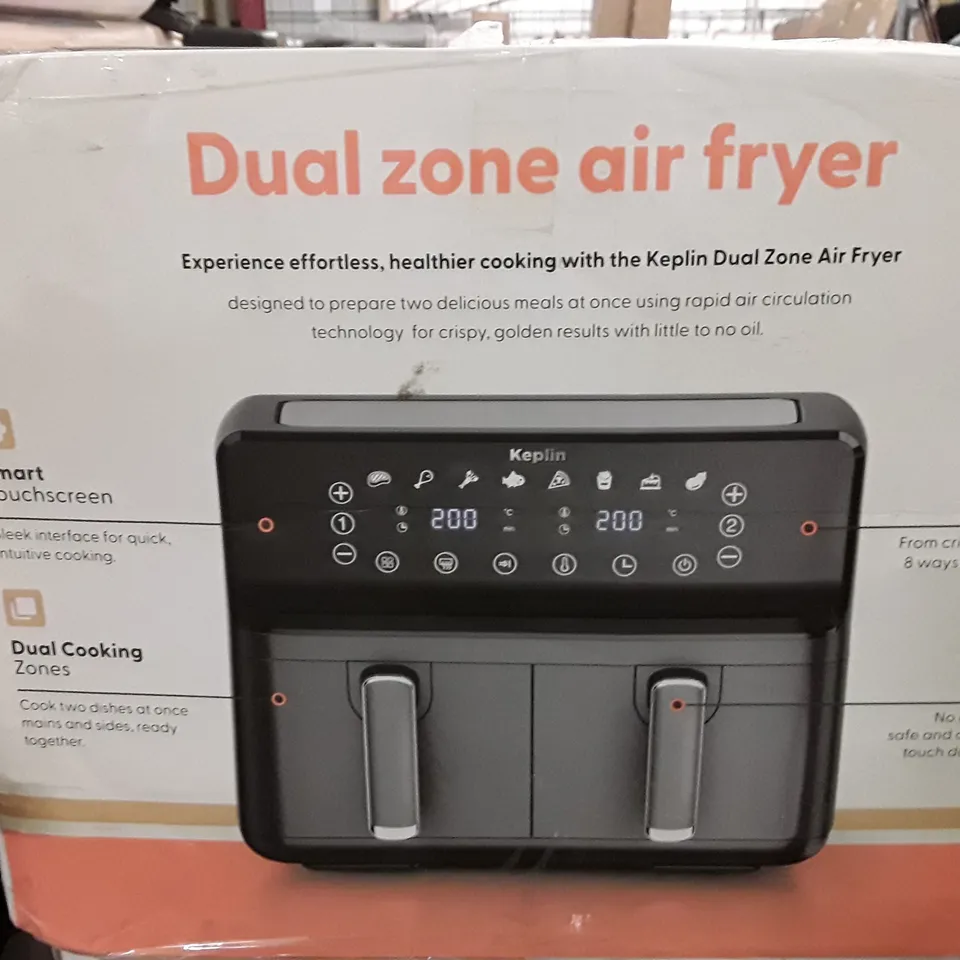BOXED KEPLIN 9 LITRE AIR FRYER WITH DUAL COOKING ZONES BLACK COLOUR 