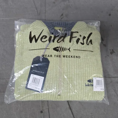 WEIRD FISH NEWARK ECO 1/4 ZIP GRID FLEECE IN GREEN SIZE LARGE
