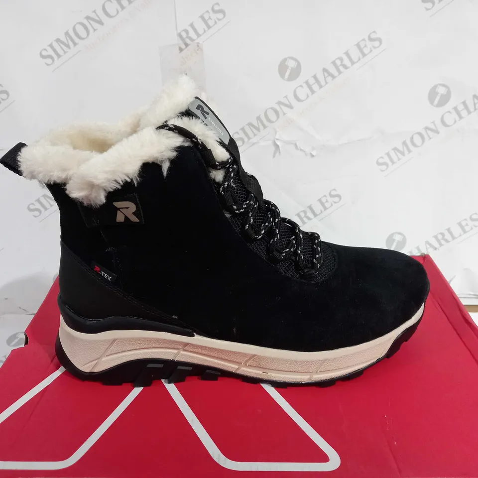 BOXED REVOLUTION RIEKER WARM LINED WATER RESISTANT LACE UP BOOTS, BLACK - SIZE 6