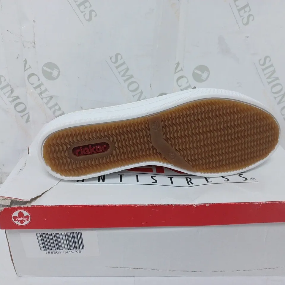 BOXED PAIR OF RIEKER GOLD SHIMMER TRAINERS - SIZE 8