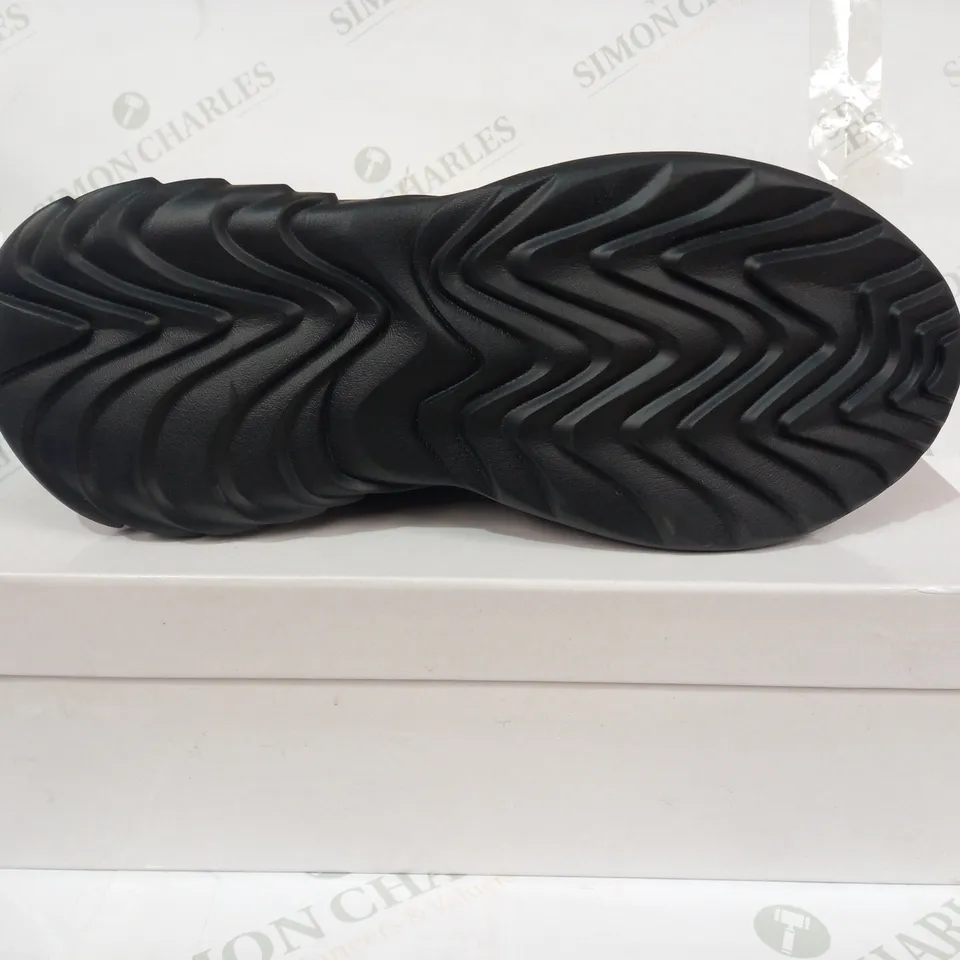 BOXED PAIR OF KOI VEGAN TRAINERS IN BLACK/ORANGE SIZE UNSPECIFIED