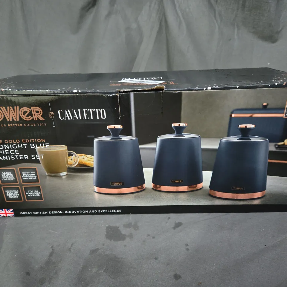 TOWER CAVALETTO ROSE GOLD MIDNIGHT BLUE 3 PIECE CANISTER SET 