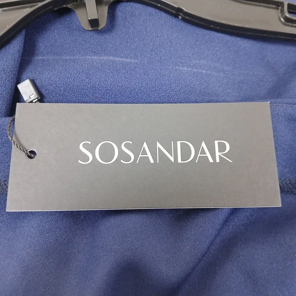 SOSANDAR MIDNIGHT BLUE ASYMMETRIC NECK RUCHED WAIST DRESS– UK 16