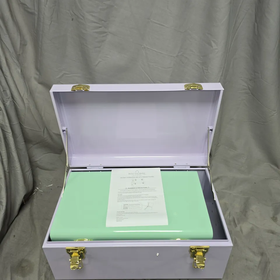 MY HOME STORIES SORBET COLLECTION SET OF 2 METAL TRUNKS – STORAGE CHESTS