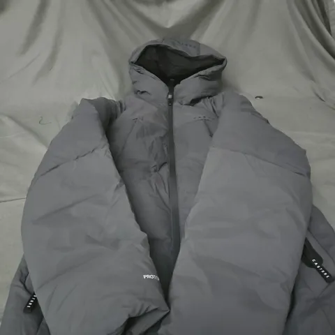 CASTORE HOODED PUFFER JACKET – CHARCOAL GREY, UK SIZE S