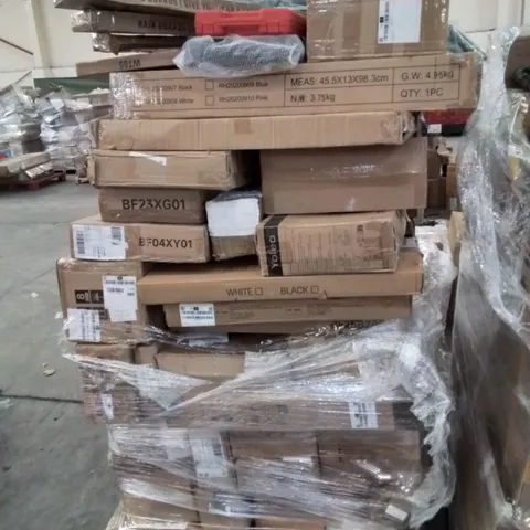 PALLET CONTAINING LARGE QUANTITY OF ASSORTED BOXED HOUSEHOLD PRODUCTS INCLUDING: KITCHEN ORGANISER, WASH BASIN, BABY CHANGING STATION, BOOSTER SEAT ETC.