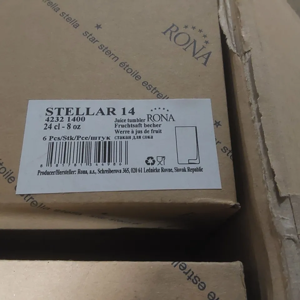 APPROXIMATELY 44x BRAND NEW BOXED RONA 240ML GLASS JUICE TUMBLERS