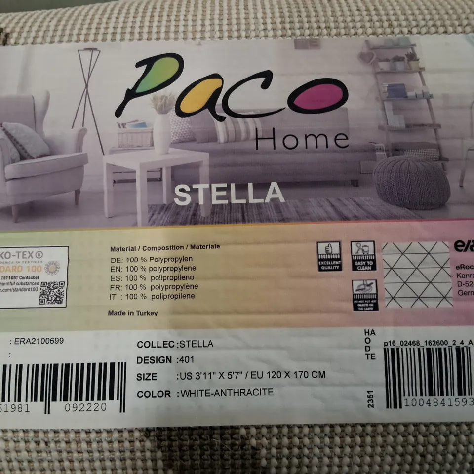 BRAND NEW PACO STELLA RUG IN WHITE/ANTHRACITE - 120X170CM
