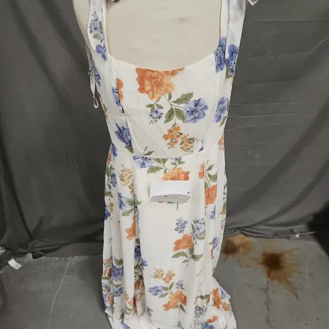 ANAYA PRINTED SHIRRED BACK TIE SHOULDER MAXI DRESS IN IVORY FLORAL SIZE 12