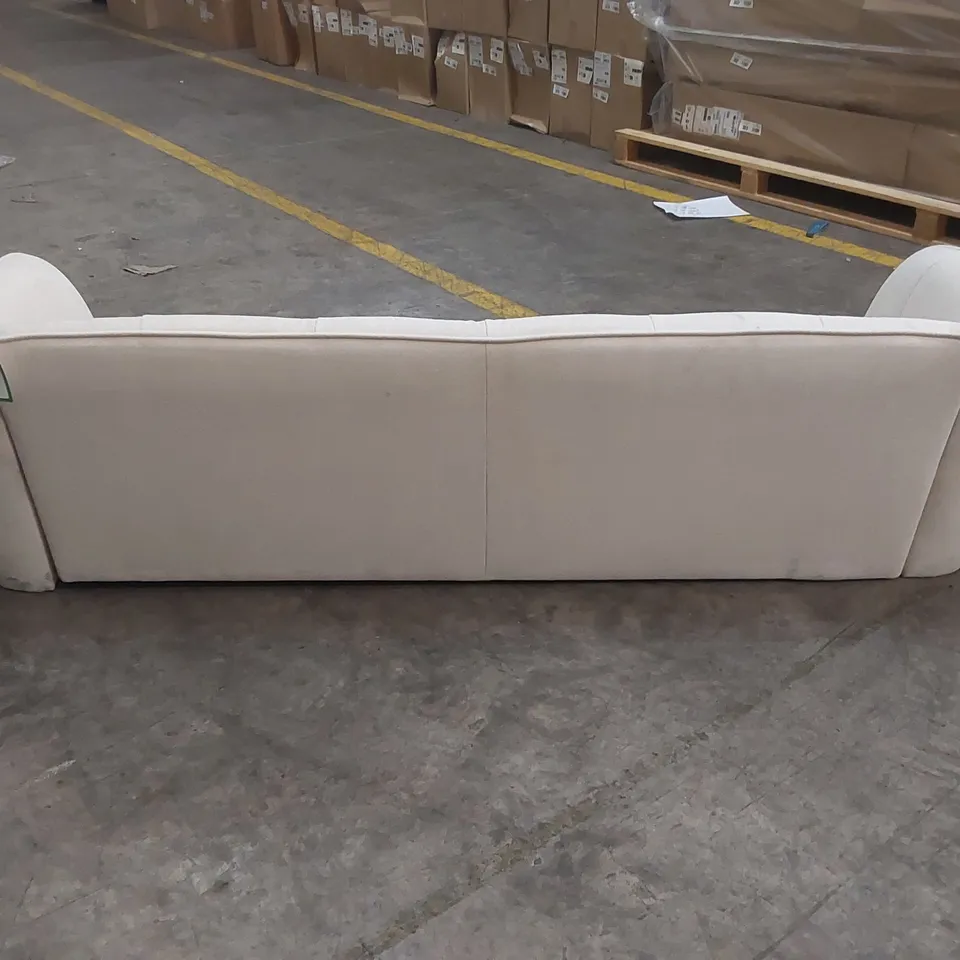 QUALITY DESIGNER 3 SEATER VELVET UPHOLSTERED CREAM SOFA
