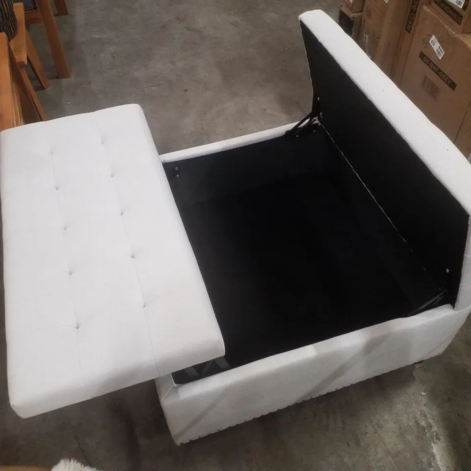 SQUARE LINEN UPHOLSTERED STORAGE OTTOMAN WITH SOFT-TOP & FLIP DESIGN - BEIGE