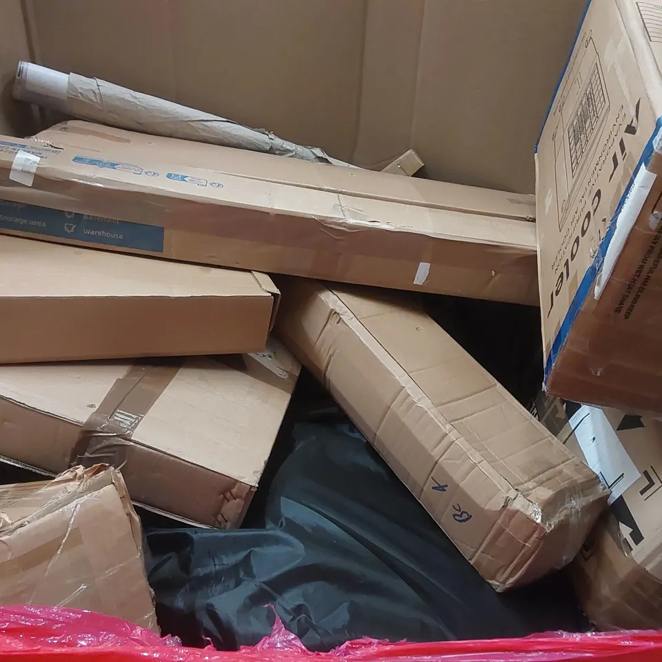 PALLET OF ASSORTED ITEMS INCLUDING SLOW JUICER, AIR COOLER, PORTABLE COLLAPSIBLE PET CRATE, FLOATING SHELF