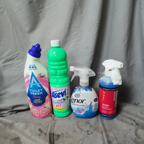 APPROXIMATELY 15 ASSORTED HOUSEHOLD LIQUIDS TO INCLUDE ASTONISH TOILET CLEANER, LENOR CREASE RELEASER AND ASEVI FLOOR CLEANER