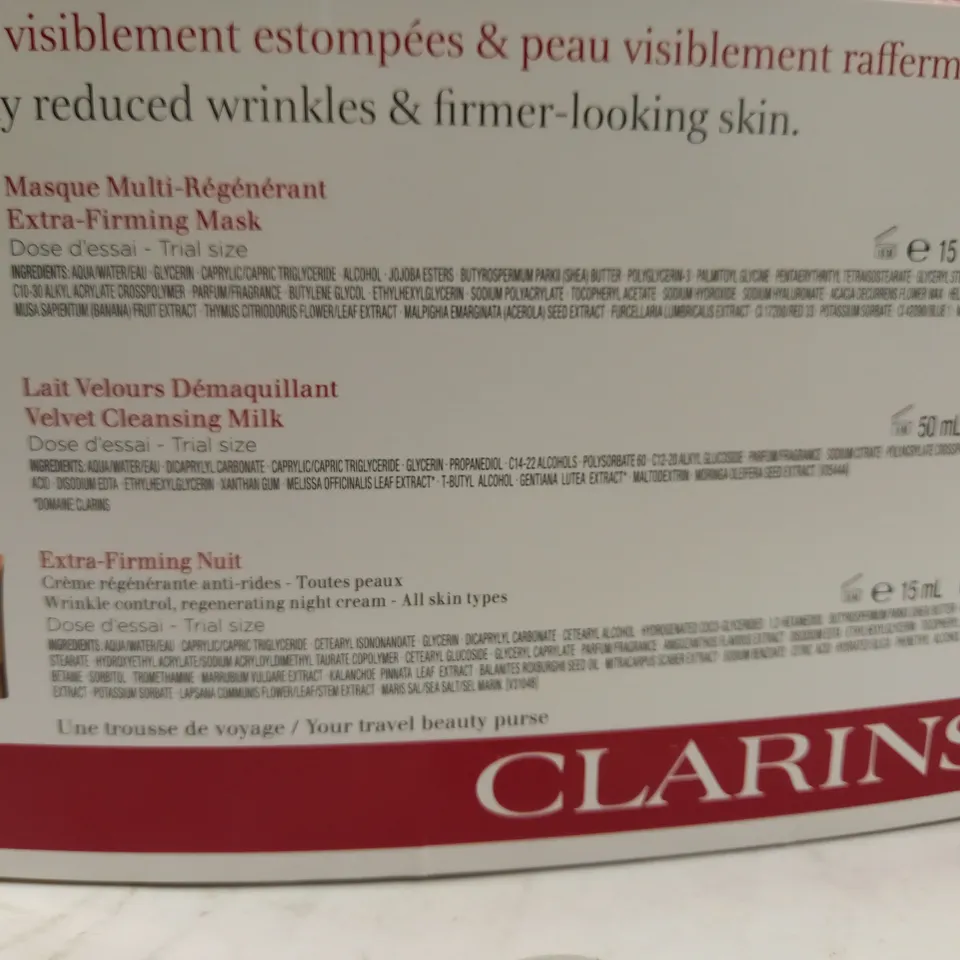 CLARINS PARIS GIFT SET FIRMNESS & RADIANCE INCLUDING EXTRA FIRMING MASK 15ML, VELVET CLEANSING MILK 50ML, EXTRA FIRMING NUIT 15ML