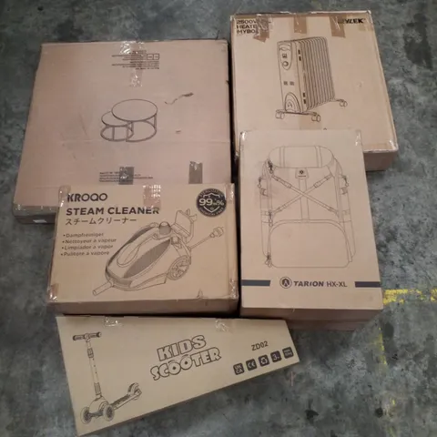 PALLET CONTAINING ASSORTED PRODUCTS INCLUDING NESTING COFFEE TABLE, 2500W OIL HEATER, STEAM CLEANER & KIDS SCOOTER