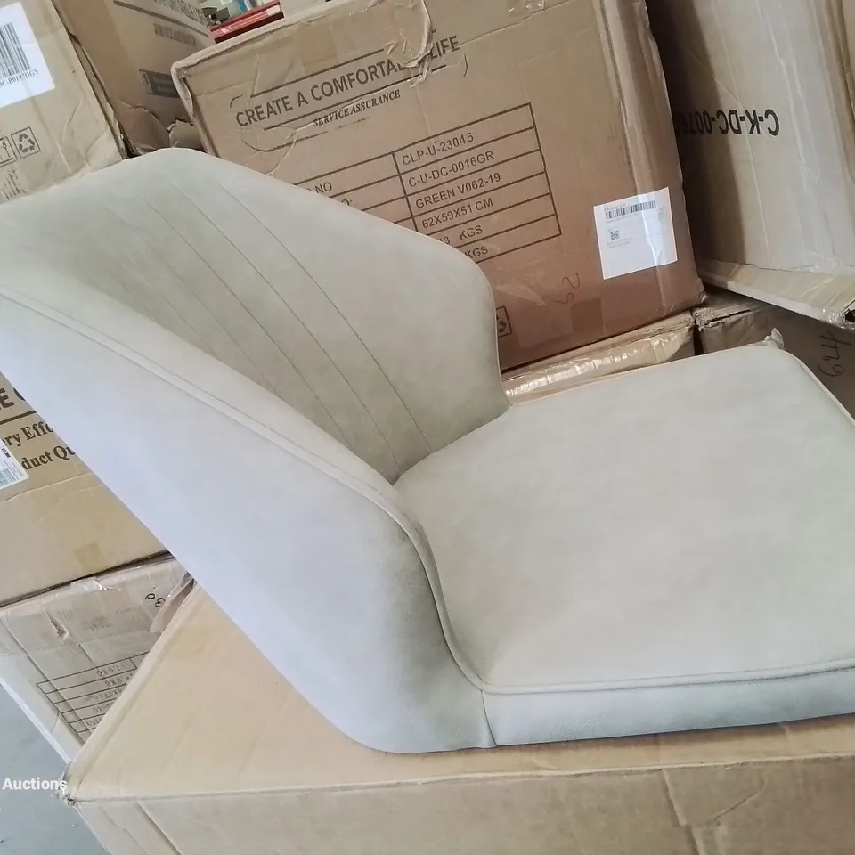 BOXED PAIR OF GREY FAUX LEATHER UPHOLSTERED DANFORTH DINING CHAIRS