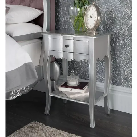 BRAND NEW BOXED HOMESDIRECT365 ESTELLE SILVER ANTIQUE FRENCH STYLE BEDSIDE TABLE